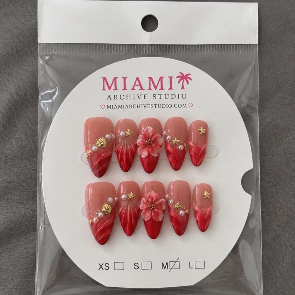 Pink Hawaiian inspired handmade nails